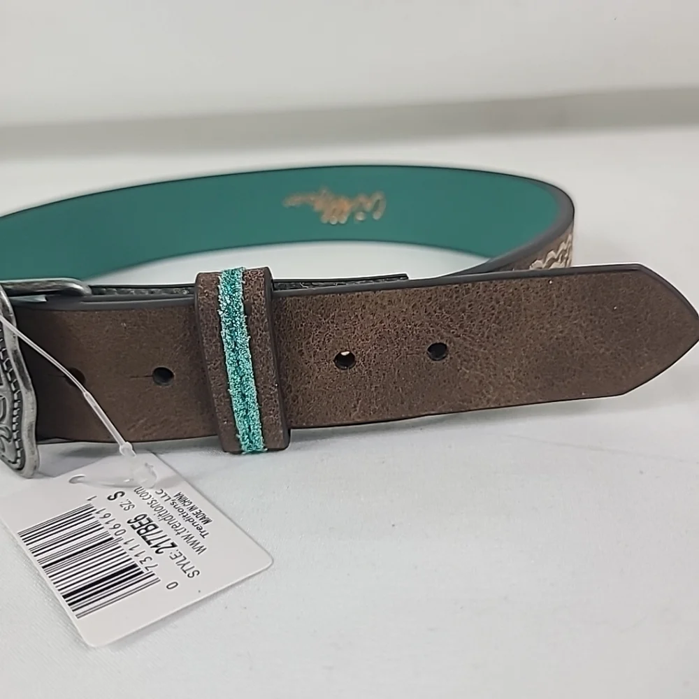 NEW Catchfly Baby Western Tooled Floral Embroidered Leather Belt Size S (24